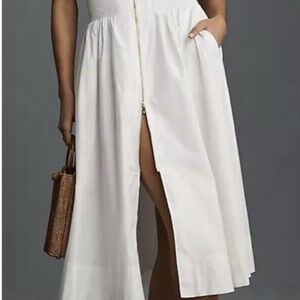 Anthropologie Tommie White Cap Sleeve Smocked Front Zip Shirt Dress XL